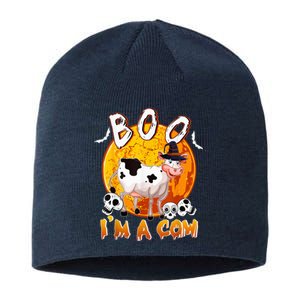 Boo I'm Halloween Cow Cute Cow Wearing Witch's Hat Skulls Sustainable Beanie