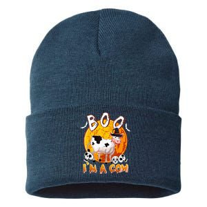 Boo I'm Halloween Cow Cute Cow Wearing Witch's Hat Skulls Sustainable Knit Beanie