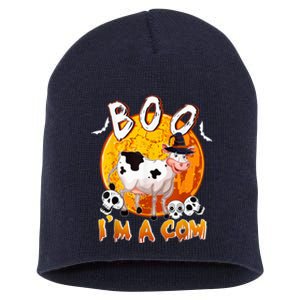 Boo I'm Halloween Cow Cute Cow Wearing Witch's Hat Skulls Short Acrylic Beanie