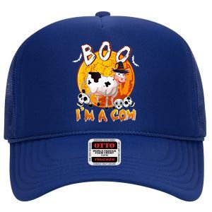 Boo I'm Halloween Cow Cute Cow Wearing Witch's Hat Skulls High Crown Mesh Back Trucker Hat