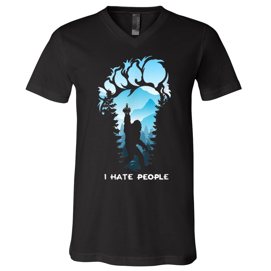 Bigfoot I Hate People Bigfoot Camping Watercolor V-Neck T-Shirt