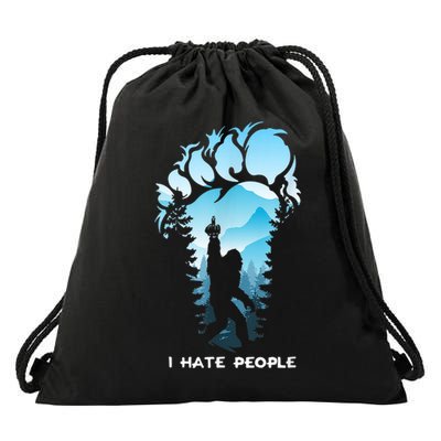Bigfoot I Hate People Bigfoot Camping Watercolor Drawstring Bag