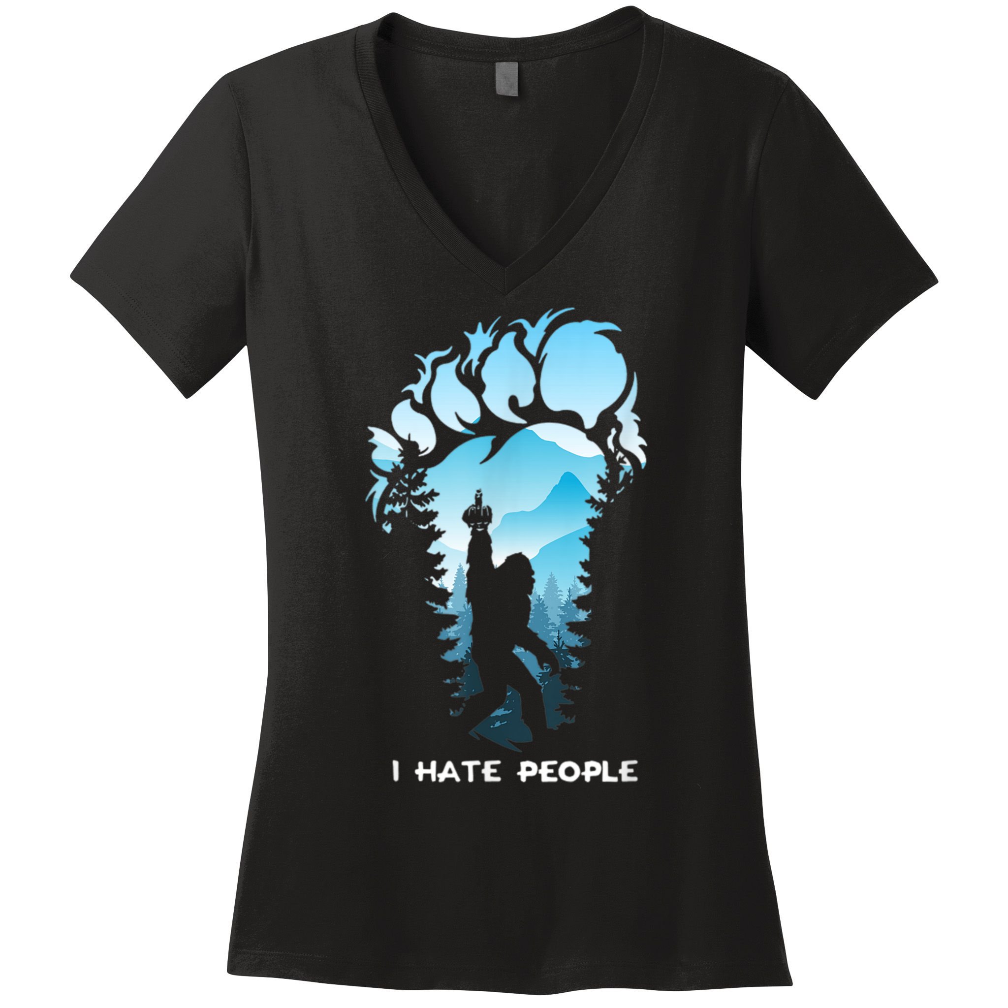 Bigfoot I Hate People Bigfoot Camping Watercolor Women's V-Neck T-Shirt