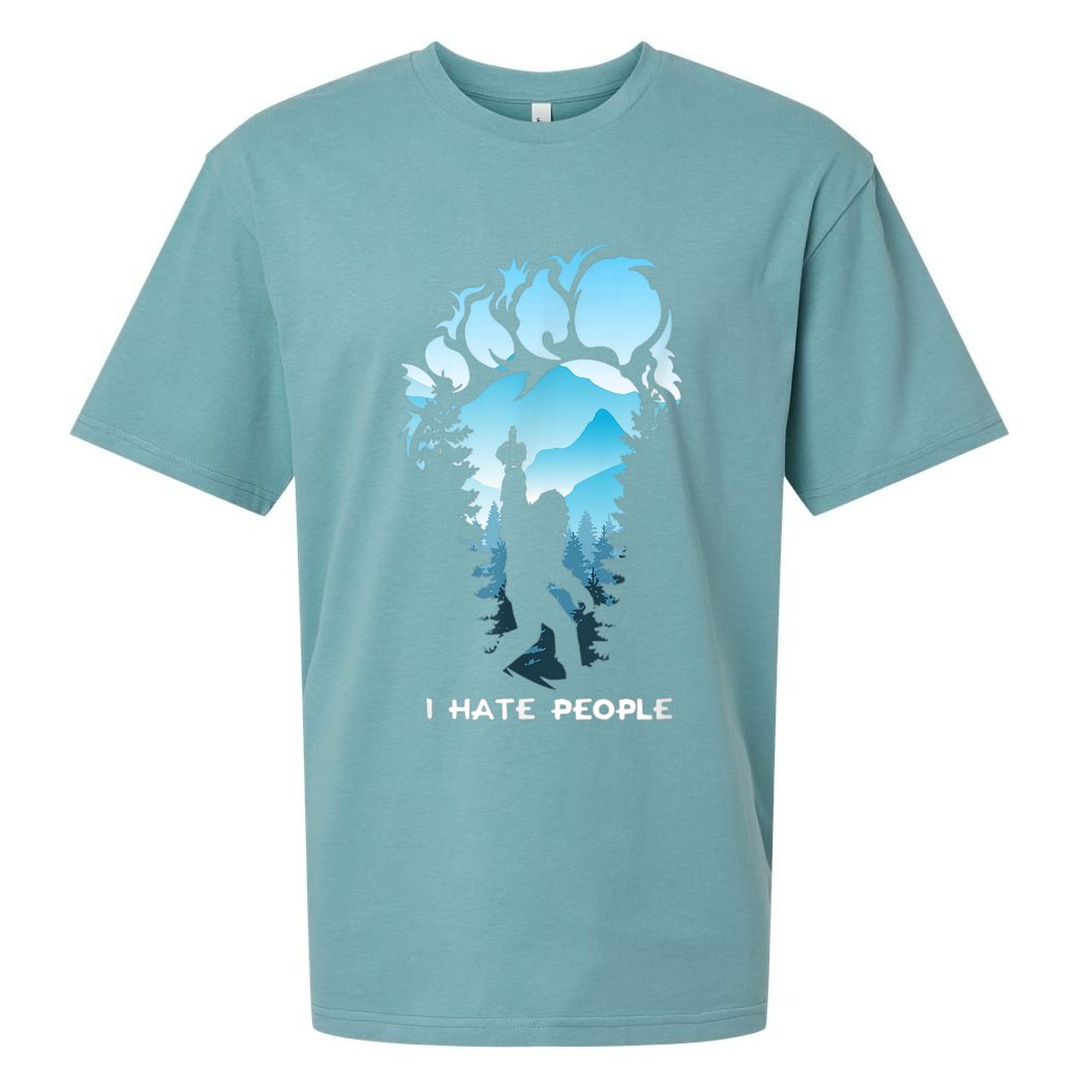 Bigfoot I Hate People Bigfoot Camping Watercolor Sueded Cloud Jersey T-Shirt