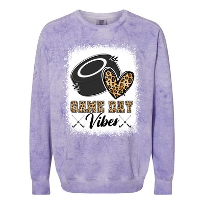 Bleached Ice Hockey Game Day Vibes Leopard Game Day Gift Colorblast Crewneck Sweatshirt