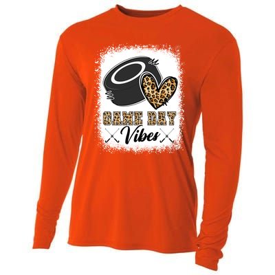 Bleached Ice Hockey Game Day Vibes Leopard Game Day Gift Cooling Performance Long Sleeve Crew