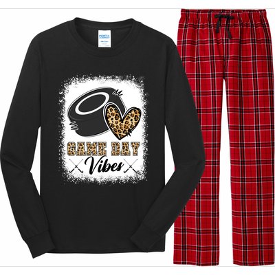 Bleached Ice Hockey Game Day Vibes Leopard Game Day Gift Long Sleeve Pajama Set