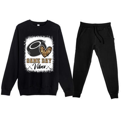 Bleached Ice Hockey Game Day Vibes Leopard Game Day Gift Premium Crewneck Sweatsuit Set