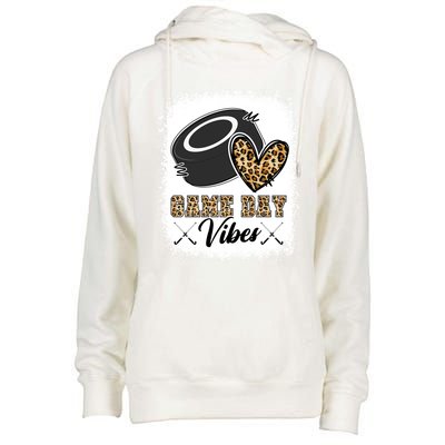 Bleached Ice Hockey Game Day Vibes Leopard Game Day Gift Womens Funnel Neck Pullover Hood