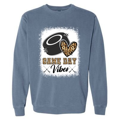 Bleached Ice Hockey Game Day Vibes Leopard Game Day Gift Garment-Dyed Sweatshirt