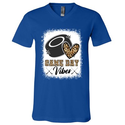 Bleached Ice Hockey Game Day Vibes Leopard Game Day Gift V-Neck T-Shirt