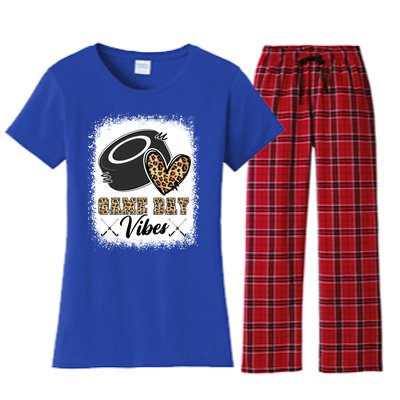 Bleached Ice Hockey Game Day Vibes Leopard Game Day Gift Women's Flannel Pajama Set