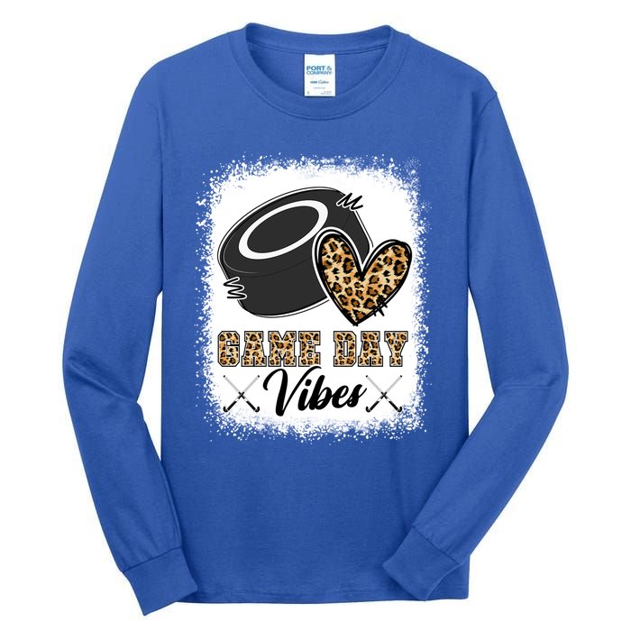 Bleached Ice Hockey Game Day Vibes Leopard Game Day Gift Tall Long Sleeve T-Shirt