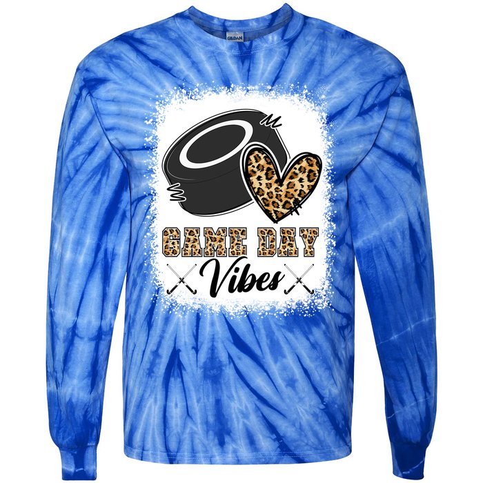 Bleached Ice Hockey Game Day Vibes Leopard Game Day Gift Tie-Dye Long Sleeve Shirt