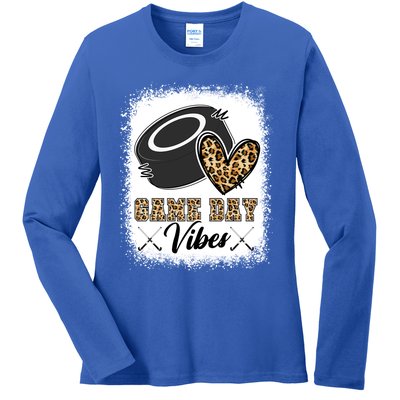 Bleached Ice Hockey Game Day Vibes Leopard Game Day Gift Ladies Long Sleeve Shirt