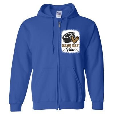 Bleached Ice Hockey Game Day Vibes Leopard Game Day Gift Full Zip Hoodie