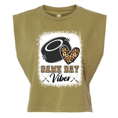 Bleached Ice Hockey Game Day Vibes Leopard Game Day Gift Garment-Dyed Women's Muscle Tee