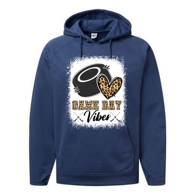 Bleached Ice Hockey Game Day Vibes Leopard Game Day Gift Performance Fleece Hoodie