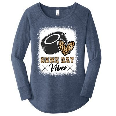 Bleached Ice Hockey Game Day Vibes Leopard Game Day Gift Women's Perfect Tri Tunic Long Sleeve Shirt