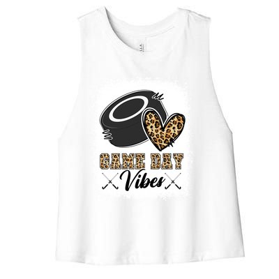 Bleached Ice Hockey Game Day Vibes Leopard Game Day Gift Women's Racerback Cropped Tank