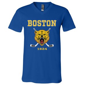 Boston Ice Hockey Fear The Bear V-Neck T-Shirt