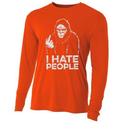 Bigfoot I Hate People Sasquatch Middle Finger Cooling Performance Long Sleeve Crew