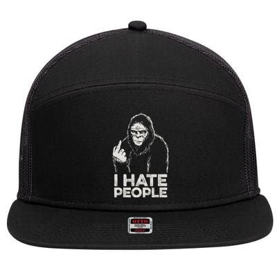 Bigfoot I Hate People Sasquatch Middle Finger 7 Panel Mesh Trucker Snapback Hat