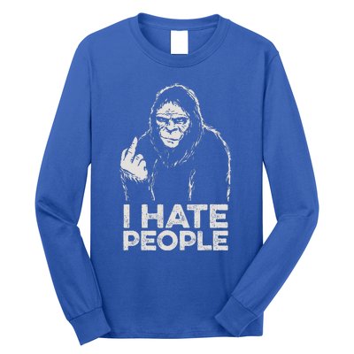 Bigfoot I Hate People Sasquatch Middle Finger Long Sleeve Shirt