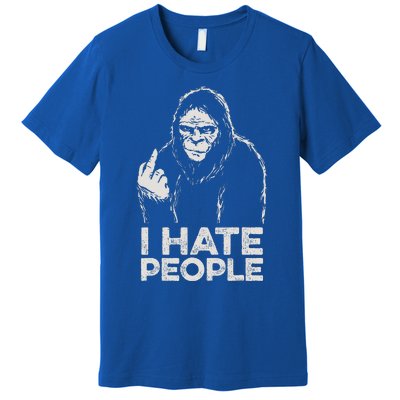 Bigfoot I Hate People Sasquatch Middle Finger Premium T-Shirt