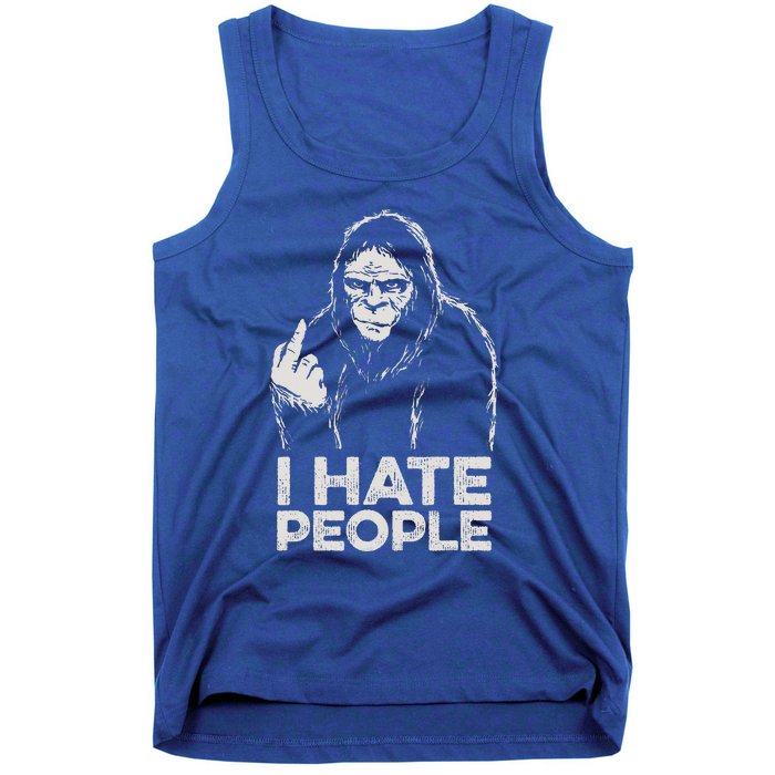 Bigfoot I Hate People Sasquatch Middle Finger Tank Top