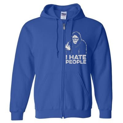 Bigfoot I Hate People Sasquatch Middle Finger Full Zip Hoodie