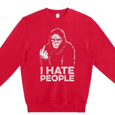 Bigfoot I Hate People Sasquatch Middle Finger Premium Crewneck Sweatshirt