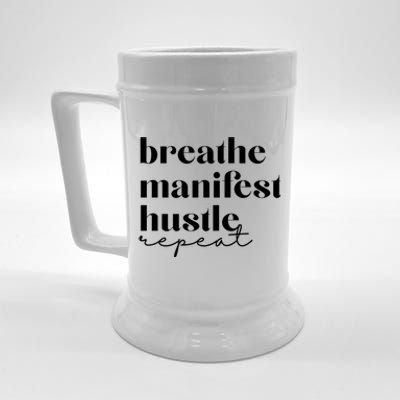 Breathe Ifest Hustle Repeat Mindfulness Self Love Yoga Gift Beer Stein