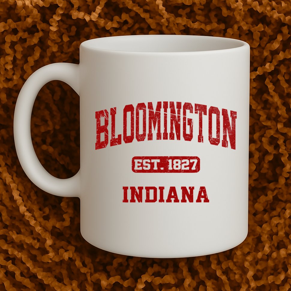 Bloomington Indiana IN Vintage State Athletic Style Mug
