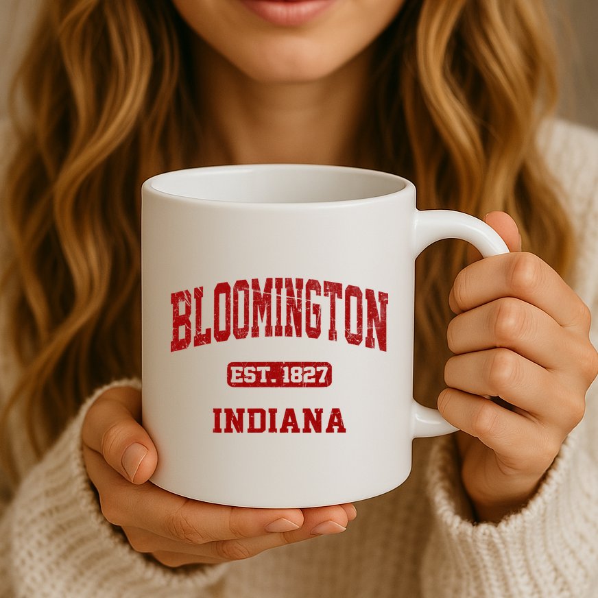 Bloomington Indiana IN Vintage State Athletic Style Mug