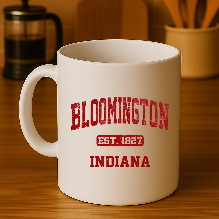 Bloomington Indiana IN Vintage State Athletic Style Mug