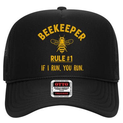 Beekeeper If I Run You Run Save The Bees Climate Change High Crown Mesh Back Trucker Hat