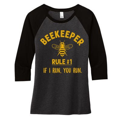 Beekeeper If I Run You Run Save The Bees Climate Change Women's Tri-Blend 3/4-Sleeve Raglan Shirt