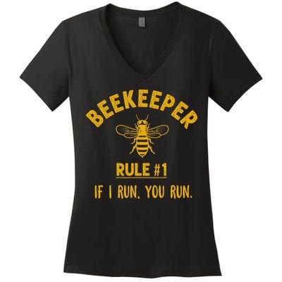Beekeeper If I Run You Run Save The Bees Climate Change Women's V-Neck T-Shirt