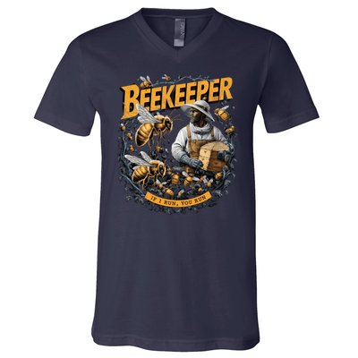 Beekeeper If I Run You Run Apiculture Bee Keeper Beekeeping Bee Lovers Honeybees V-Neck T-Shirt