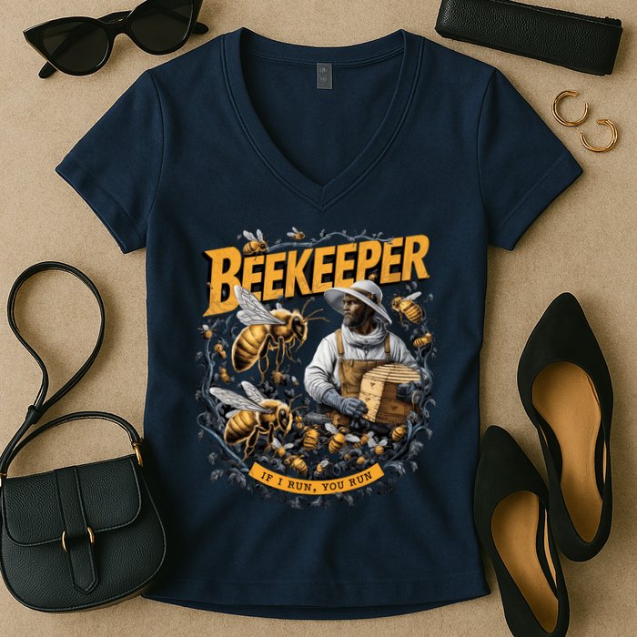 Beekeeper If I Run You Run Apiculture Bee Keeper Beekeeping Bee Lovers Honeybees Women's V-Neck T-Shirt