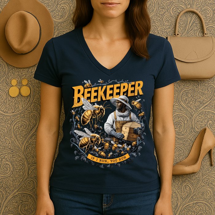 Beekeeper If I Run You Run Apiculture Bee Keeper Beekeeping Bee Lovers Honeybees Women's V-Neck T-Shirt