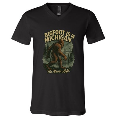 Bigfoot Is In Michigan V-Neck T-Shirt