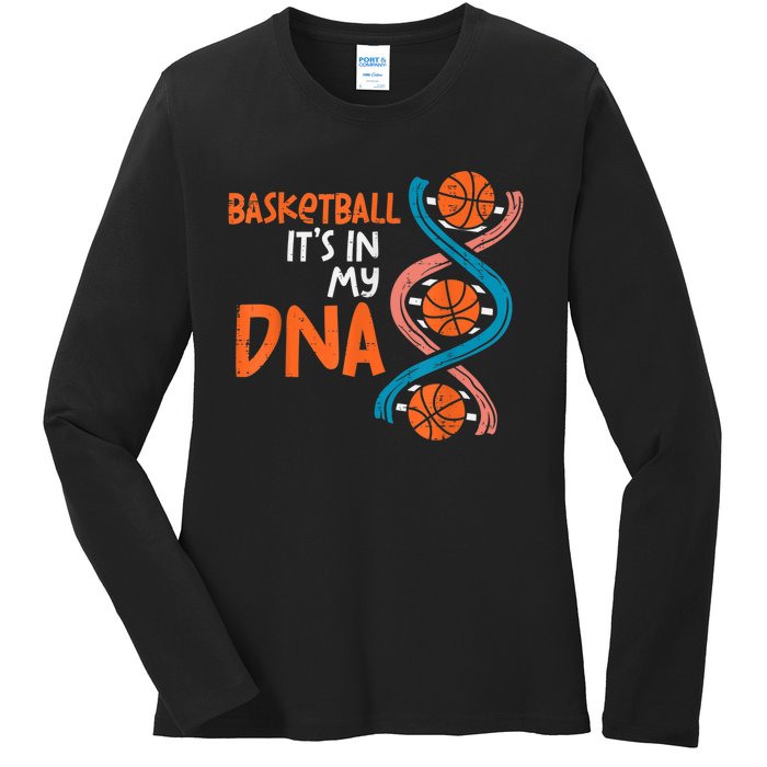 Basketball Is In My DNA Funny Coach Player Ladies Long Sleeve Shirt