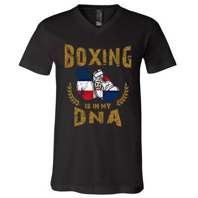 Boxing Is In My Dna Dominican Republic Flag Boxing Gloves Gift V-Neck T-Shirt