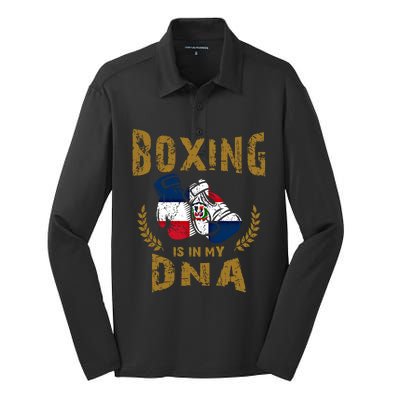 Boxing Is In My Dna Dominican Republic Flag Boxing Gloves Gift Silk Touch Performance Long Sleeve Polo