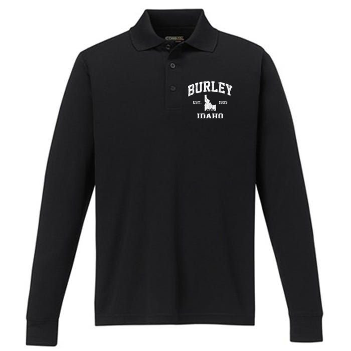 Burley Idaho ID Vintage State Athletic Style Performance Long Sleeve Polo