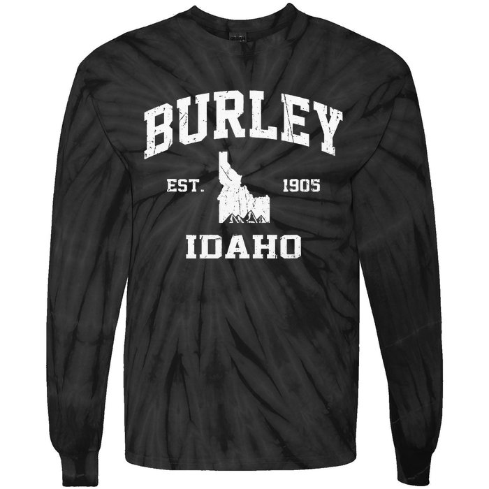 Burley Idaho ID Vintage State Athletic Style Tie-Dye Long Sleeve Shirt