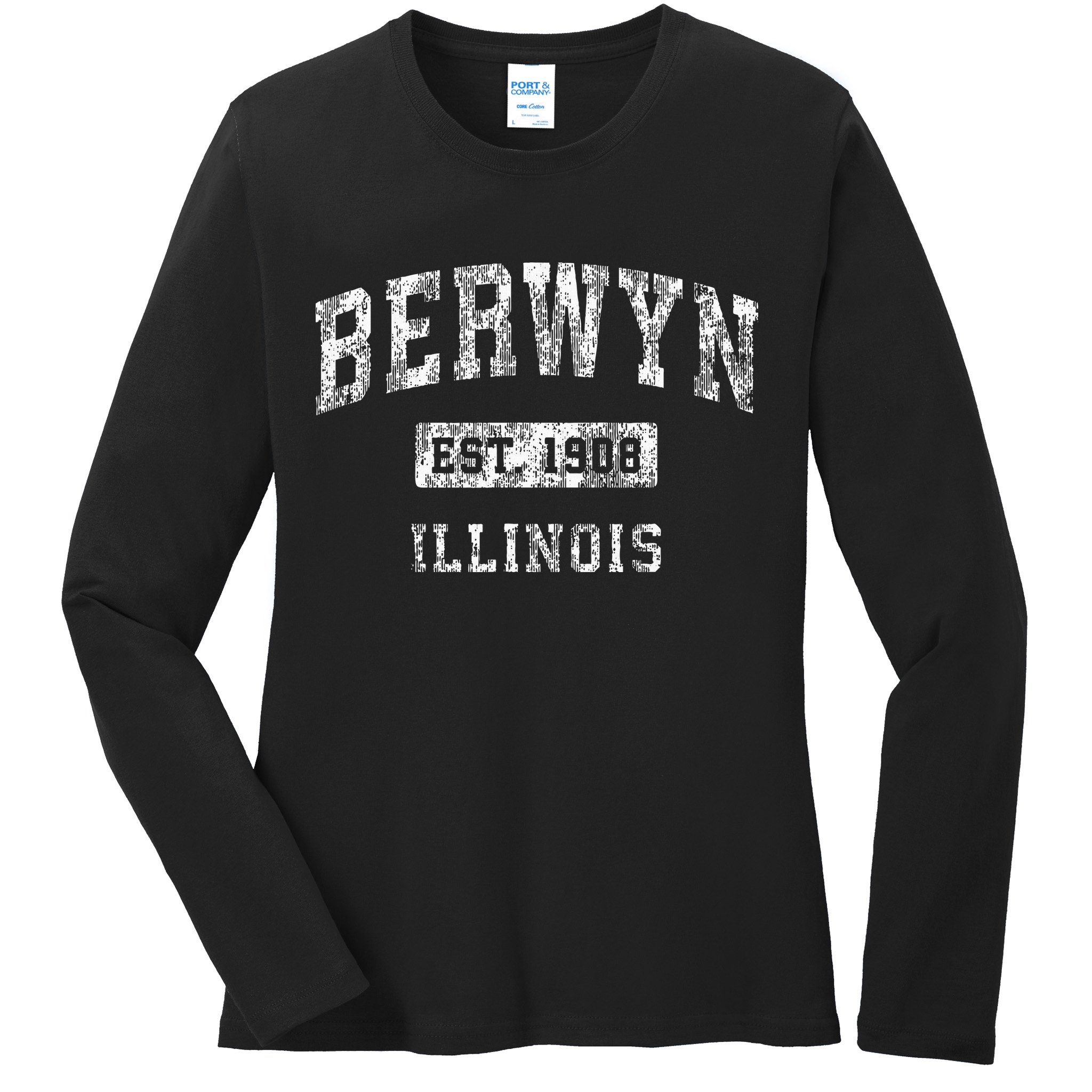 Berwyn Illinois Il Vintage Established Sports Design Ladies Long Sleeve Shirt