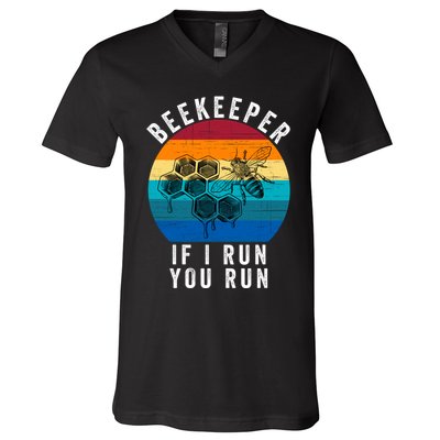 Beekeeper If I Run You Run Honeybees Apiculture Bee Keeper Beekeeping Bee Lovers V-Neck T-Shirt